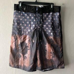 No Fear American Flag Swim Trunks Size Medium